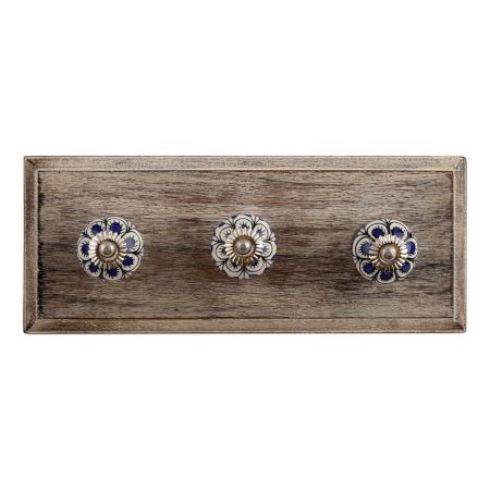 Black Blue Drop Ceramic Wooden Hooks